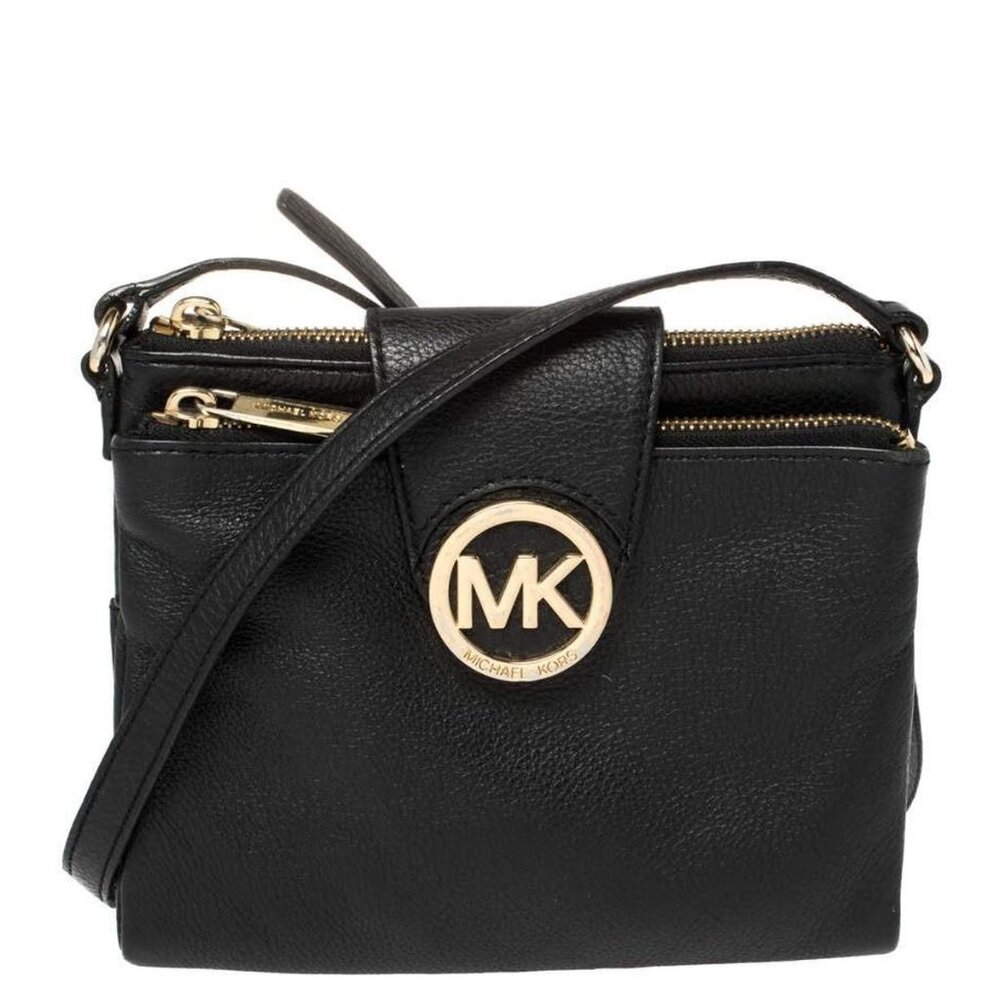 Michael Kors Fulton Large Black Pebbled Leather Crossbody Bag